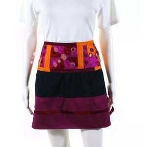 Figue Embroidered Mirrored Boho Mini Skirt Size S